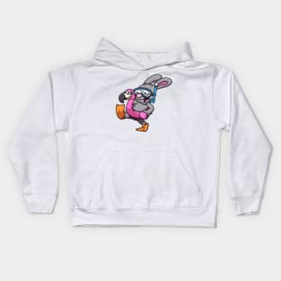 Rabbit In Scuba Outfit With Flamingo Swimming Ring Kids Hoodie